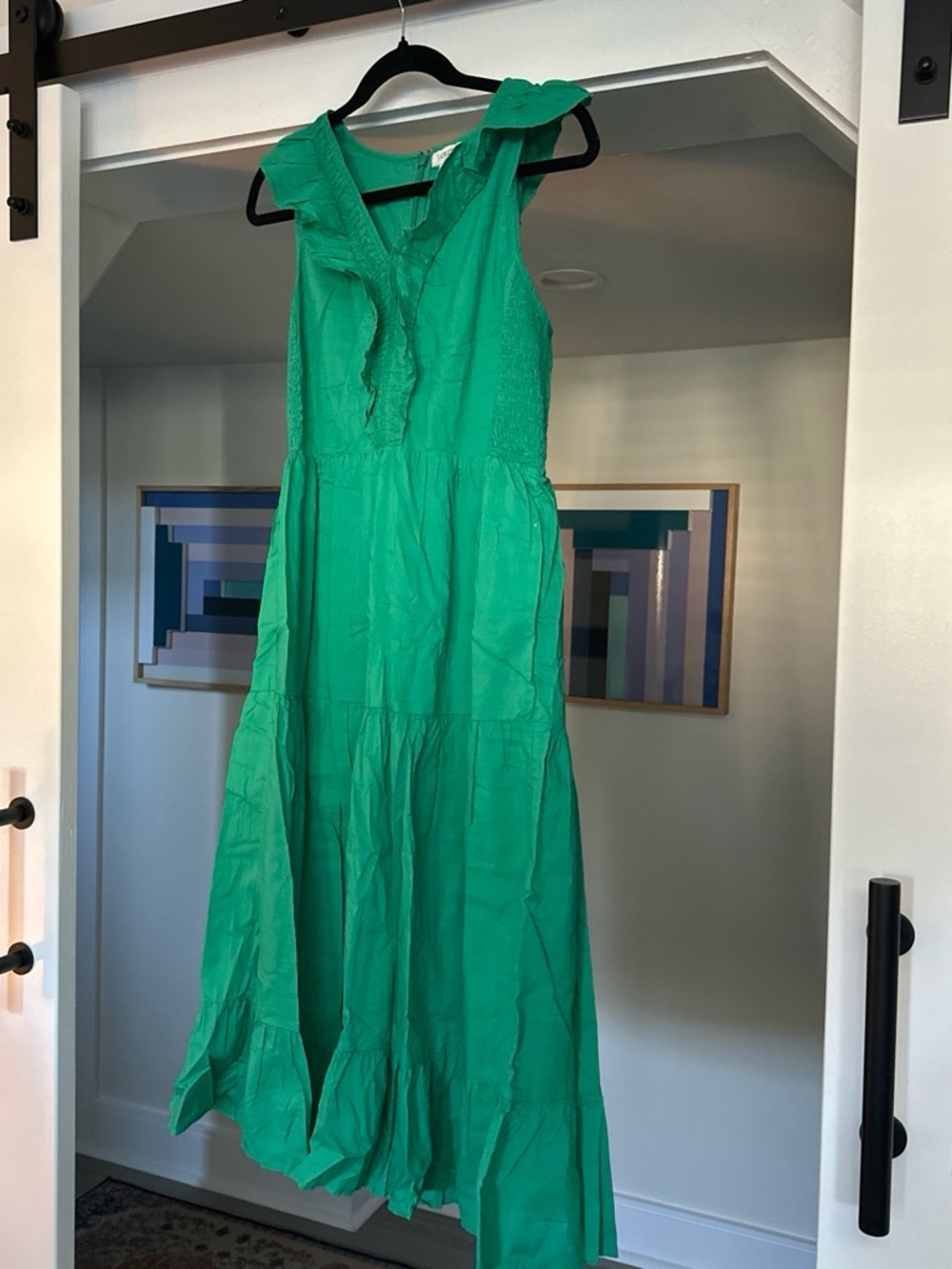 J. Crew Bright Green Ruffle V-Neck Maxi Dress